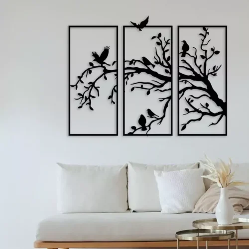 3 Pcs Tree Branch Wall Frame Stiker & Decal | Vinyl Wall Decals For Living Room, Bathroom, Bedroom, Living Room